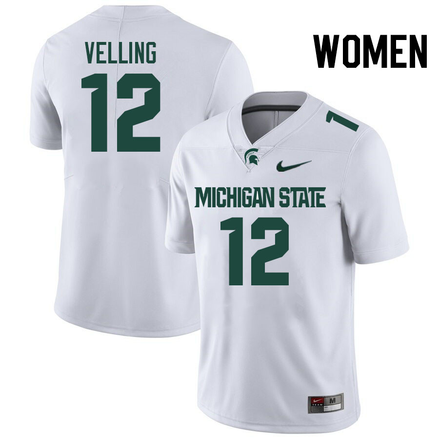 Women #12 Jack Velling Michigan State Spartans College Football Jersesys Stitched-White